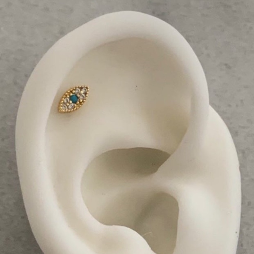 18K Gold Crystal Turquoise Evil Eye Cartilage Earring 

Brand New